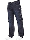 Enzo - Pantalones vaqueros de combate para hombre, estilo casual, de trabajo, todos los tamaños de cintura Azul Oscuro Stonewash 44