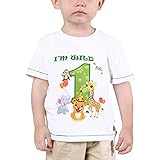 1er Camiseta Cumpleaños Bebé Niño Animales de Selva Cumpleaño Manga Corta Tops Un año Fiesta de Cumpleaños de Selva 100% Algodón Impreso T-Shirt (Blanco, 90)