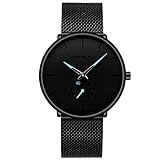 Unendlich U-Reloj Negro Ultra Fino para Hombre Minimalista Moda Relojes de Pulsera para Hombres Casual Impermeable Reloj de Cuarzo para Hombre con Banda Negro de Acero Inoxidable