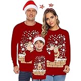 Suéter de Navidad Familia Pullover de Punto Jerséis para Mujer Hombre Niño NiñaInvierno Manga Larga Jersey Navideño Blusas Abrigo Tops riou