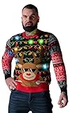 U LOOK UGLY TODAY Jersey de Navidad para hombre con luz LED, divertido suéter de punto para Navidad, con lámpara LED, diseño navideño, Rudy Lit Up, XXXL