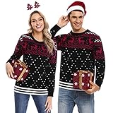 Doaraha Jersey Suéter de Navidad Hombre Mujer Suéteres Invierno Ugly Christmas Sweater Pullover de Punto Jerséis Blusa Navideños Regalo de Año Nuevo Cuello Redondo Manga Larga (836# Negro, M)